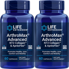 Life Extension ArthroMax Advanced bottle with NT2 Collagen and ApresFlex for daily joint support.