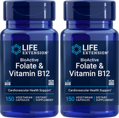 Life Extension BioActive Folate B12 bottle front showing label and key features