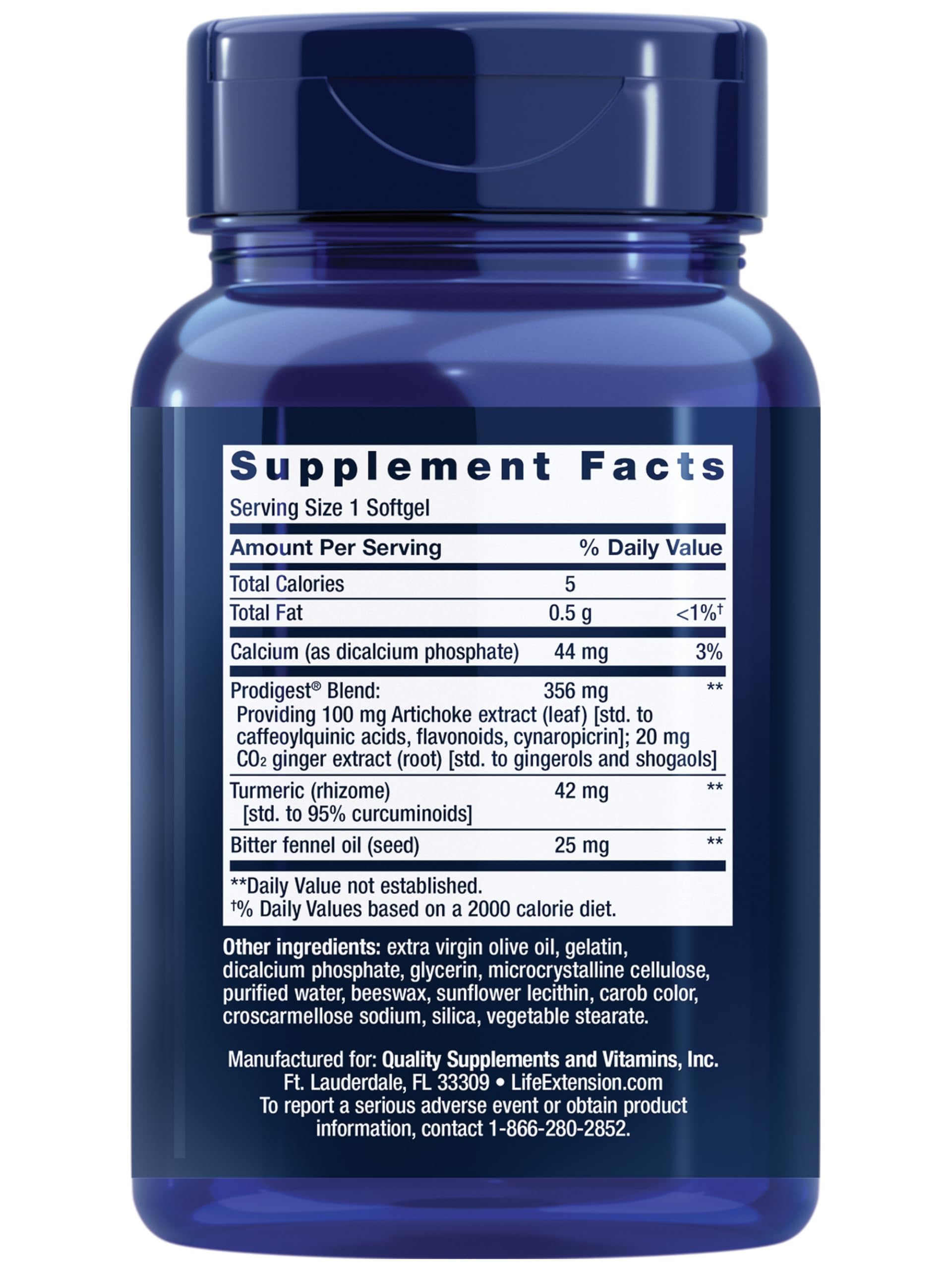 Life Extension Bloat Relief bottle back shows COA and gluten-free, non-GMO assurances.