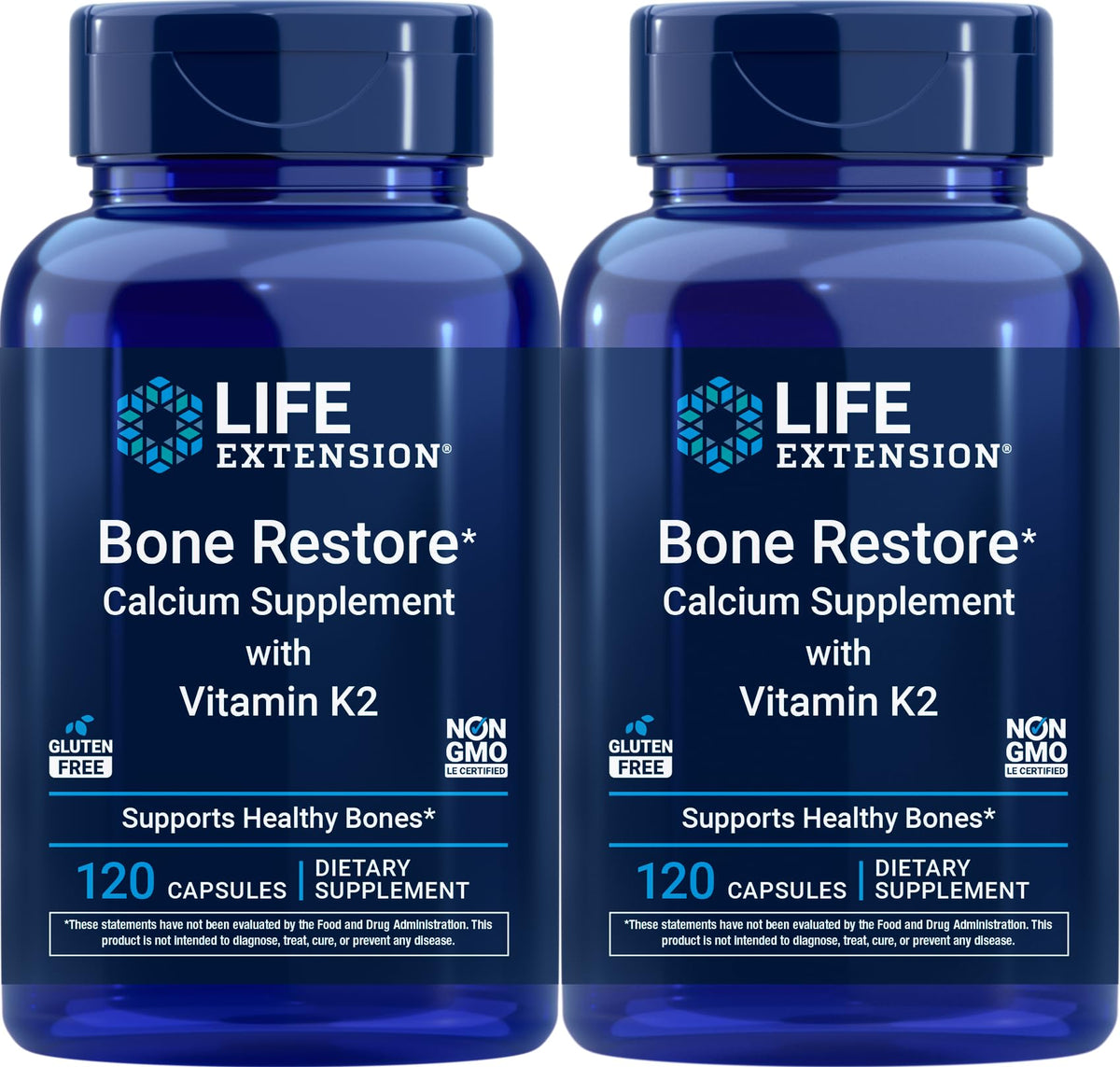 Life Extension Bone Restore bottle with calcium and K2 for bone support.