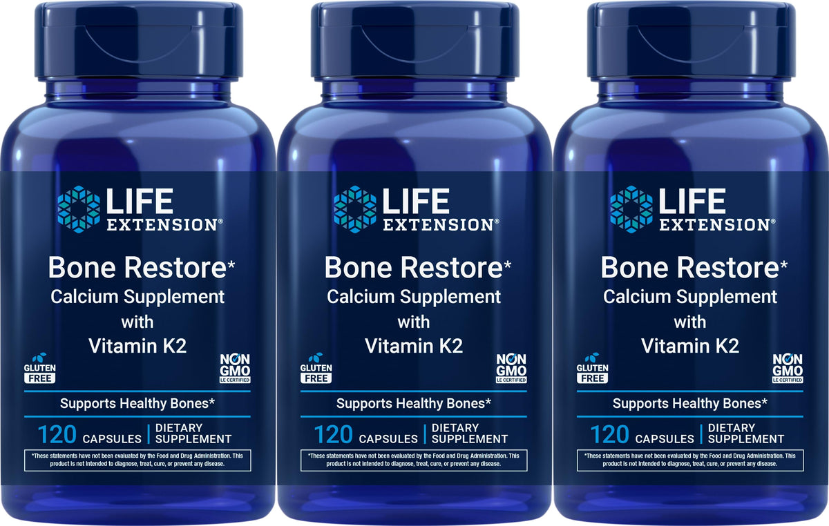 Life Extension Bone Restore bottle with calcium and Vitamin K2 for bone support