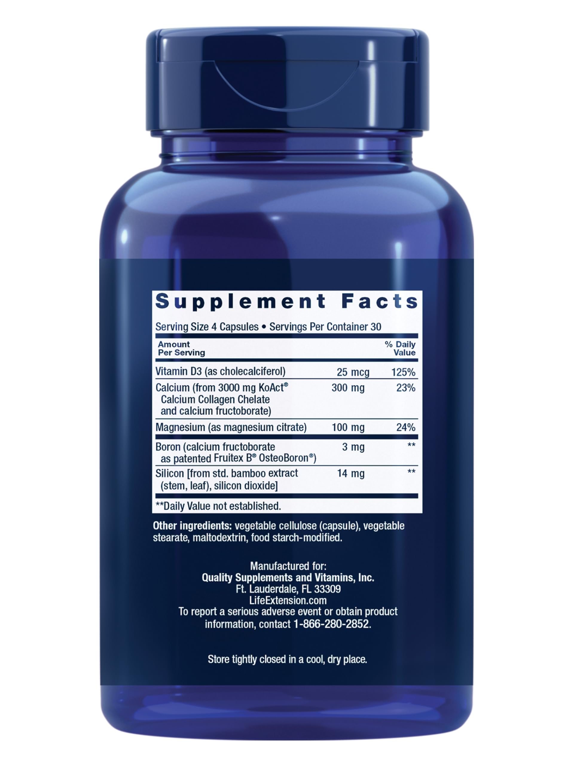 Life Extension Bone Strength Collagen Formula label detail highlighting ingredients for bone wellness.