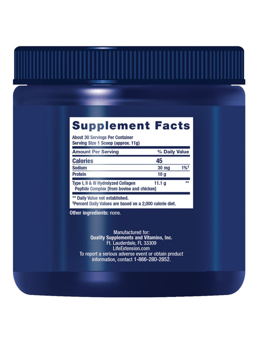 Life Extension Collagen Peptides being poured into a glass for easy mixing.