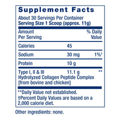 Life Extension Collagen Peptides fine powder with measuring scoop for daily use.