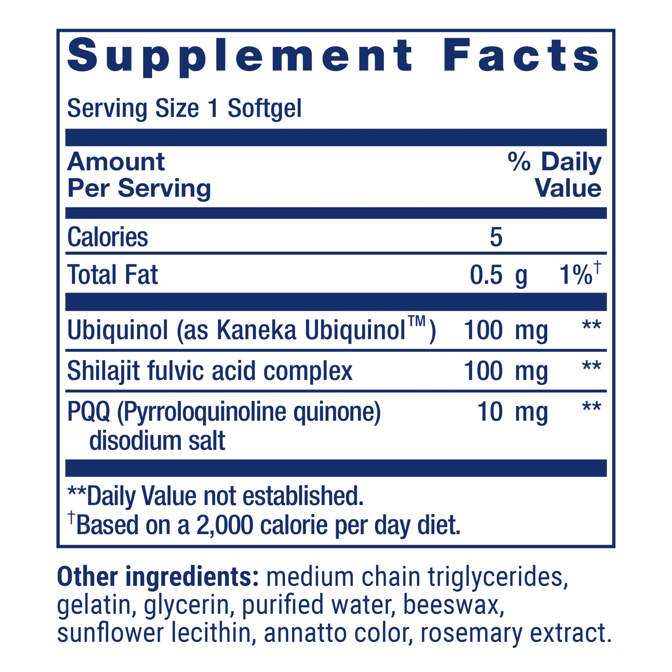 Life Extension CoQ10 PQQ label closeup highlights premium ingredients and USA manufacturing.