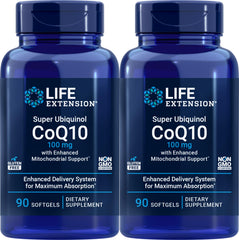 Life Extension CoQ10 Super Ubiquinol 100 mg bottle close-up highlighting high absorption