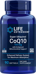 Life Extension CoQ10 Super Ubiquinol bottle front view highlighting potency and energy support