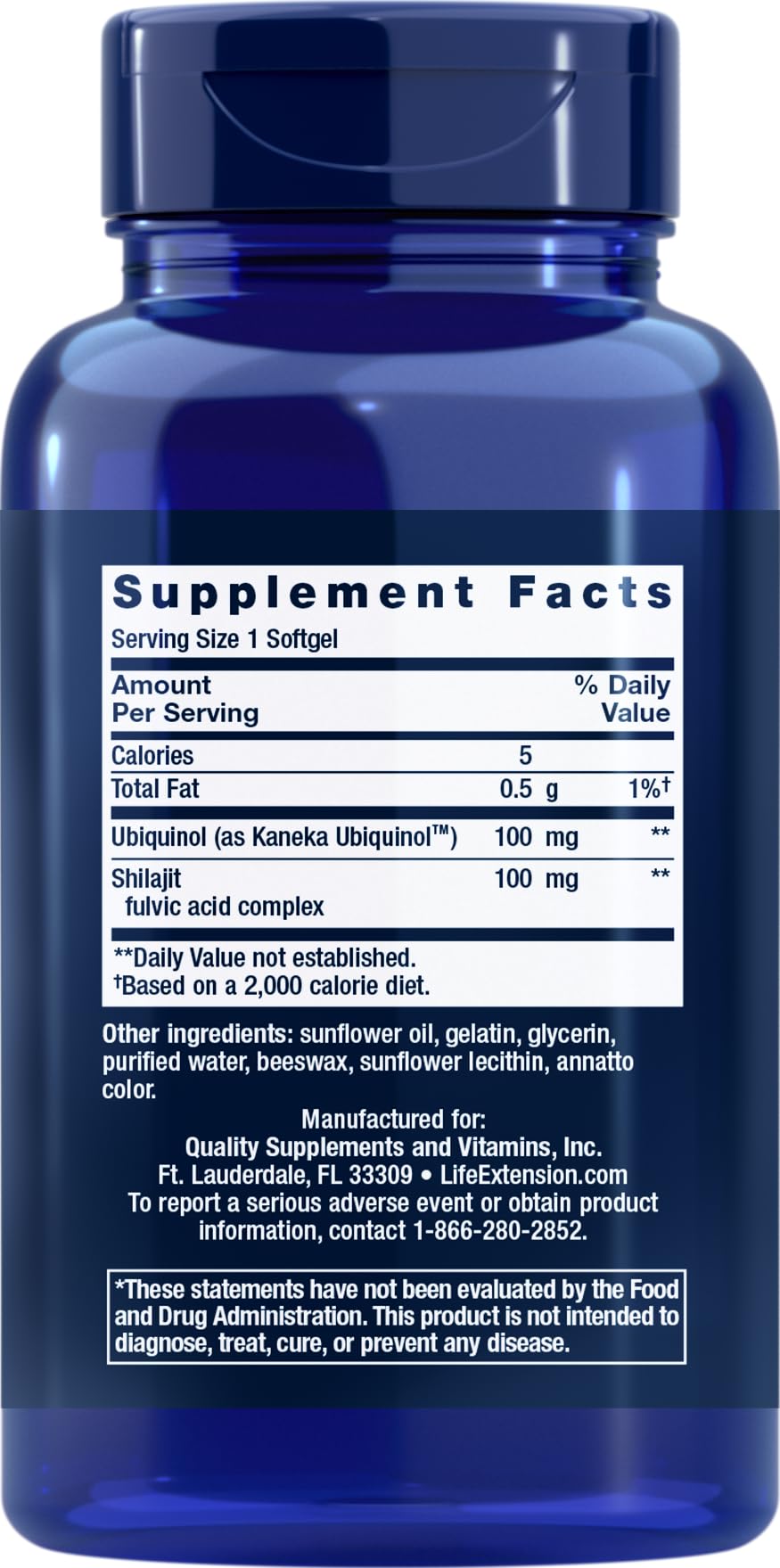 Life Extension CoQ10 Super Ubiquinol label close-up emphasizing enhanced absorption