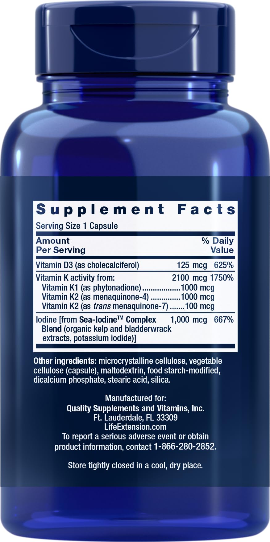 Close-up of Life Extension capsules highlighting easy daily intake.
