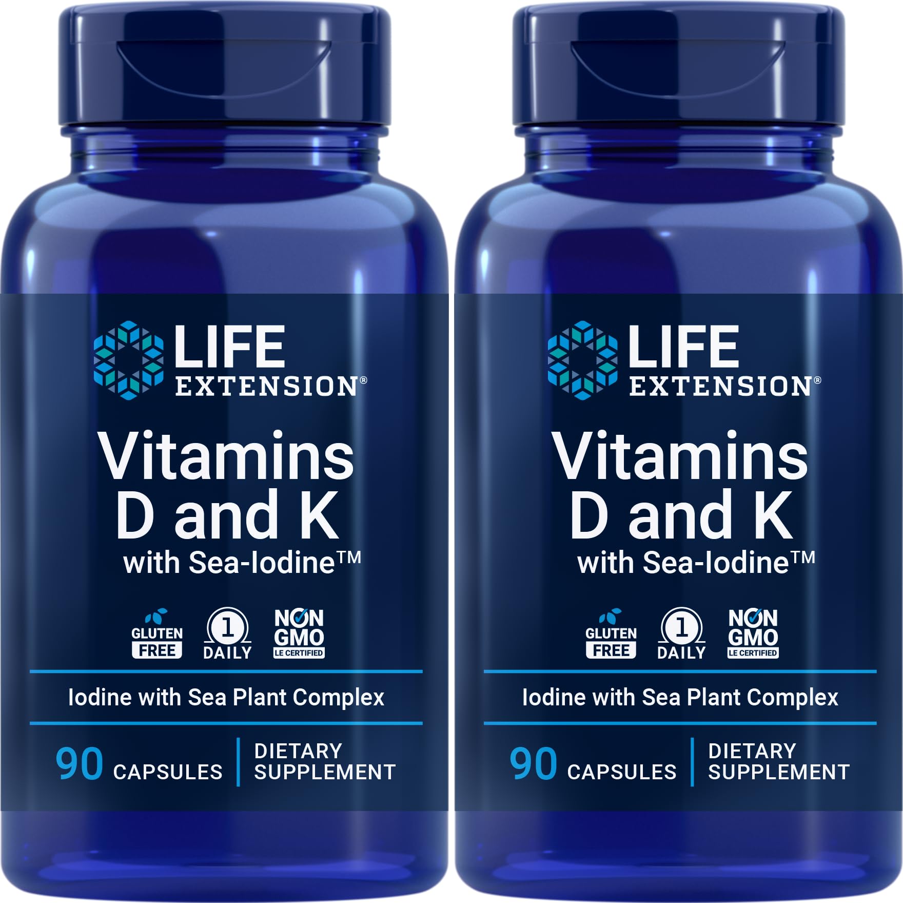 Life Extension D-K Sea-Iodine bottle shows label for daily dosing.