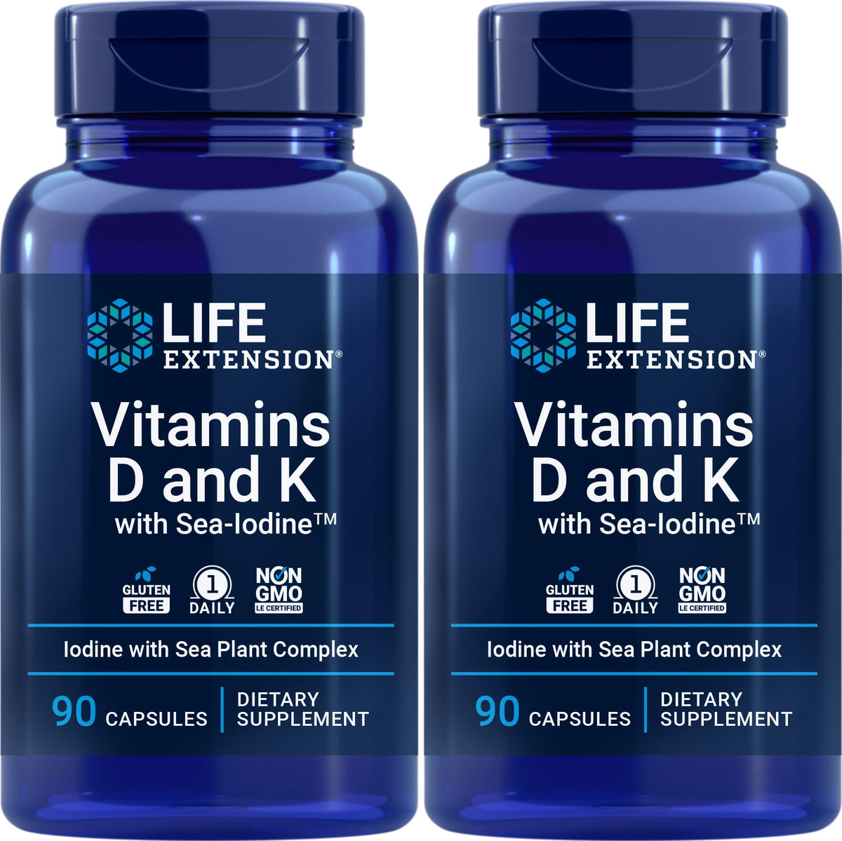 Life Extension D-K Sea-Iodine bottle shows label for daily dosing.