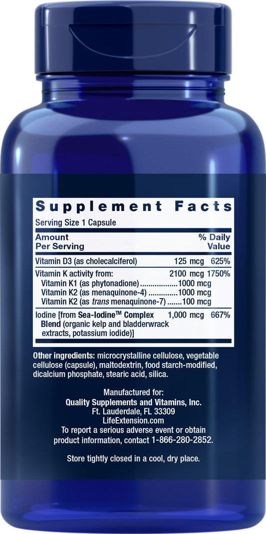 Life Extension D-K Sea-Iodine capsules close-up highlighting convenient daily use.