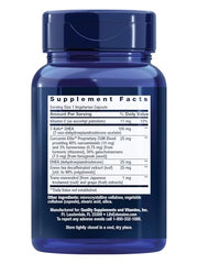 Close-up of Life Extension DHEA Complete capsules highlighting vegetarian formula.