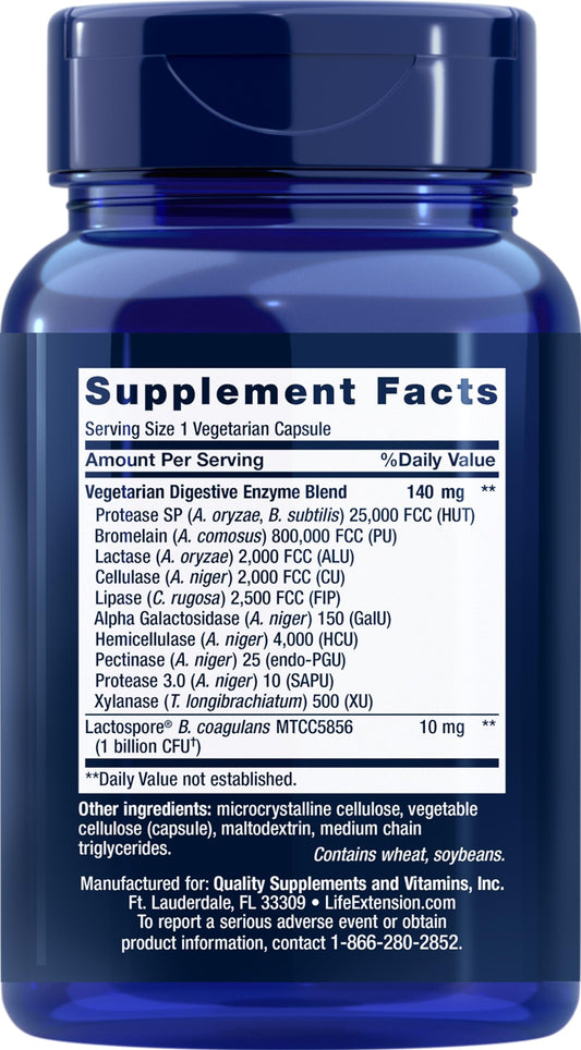 Life Extension label showing probiotic blend for gut balance and plant-based digestion