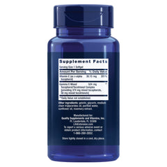 Life Extension Gamma E label shows nutrition facts for comprehensive vitamin E support.