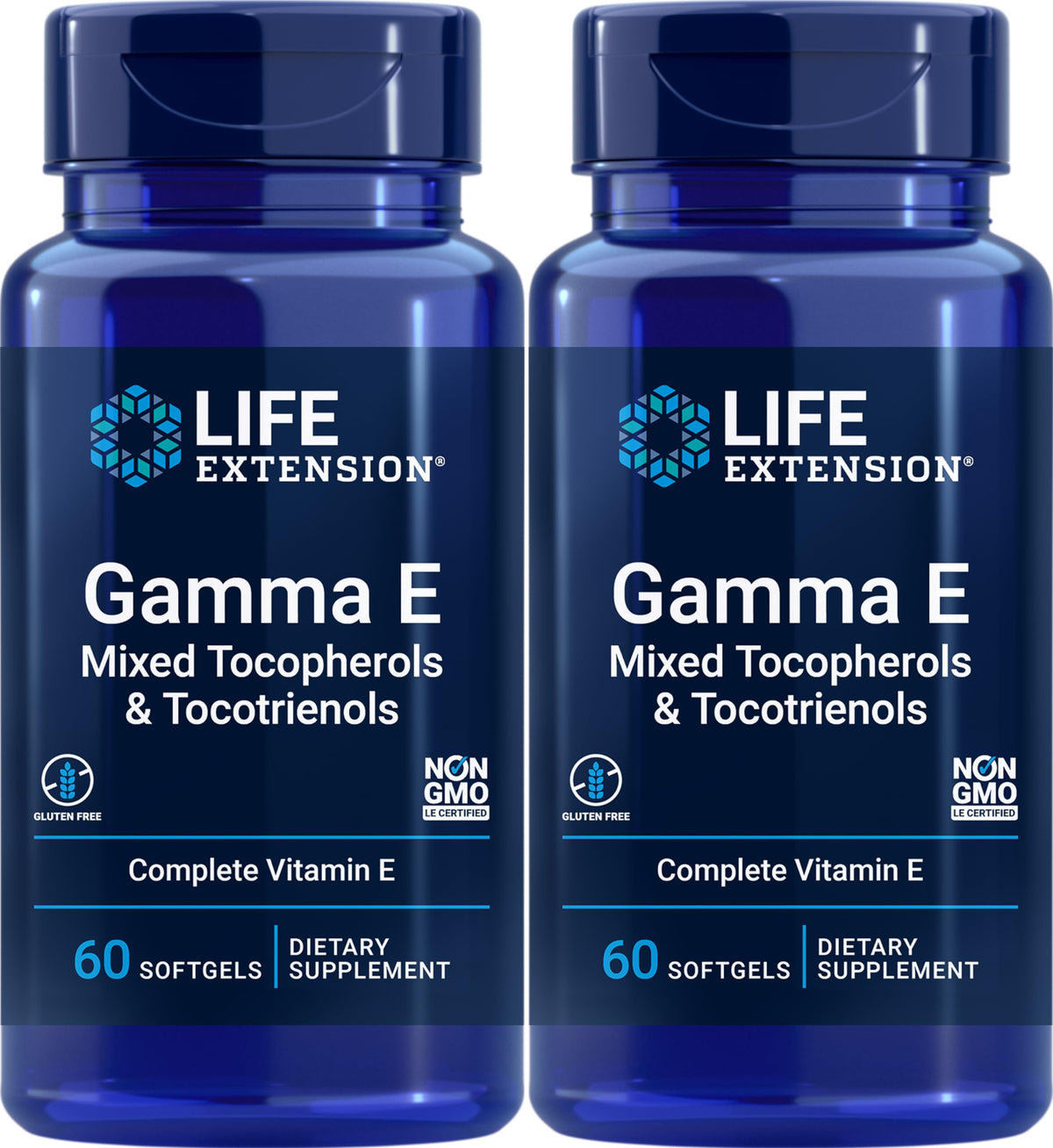 Life Extension Gamma E bottle front offering full-spectrum vitamin E for antioxidant support