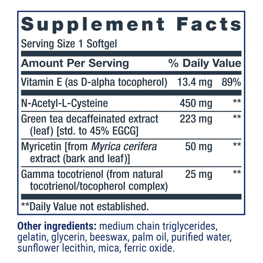 Green tea extract component on GEROPROTECT packaging for antioxidant support.