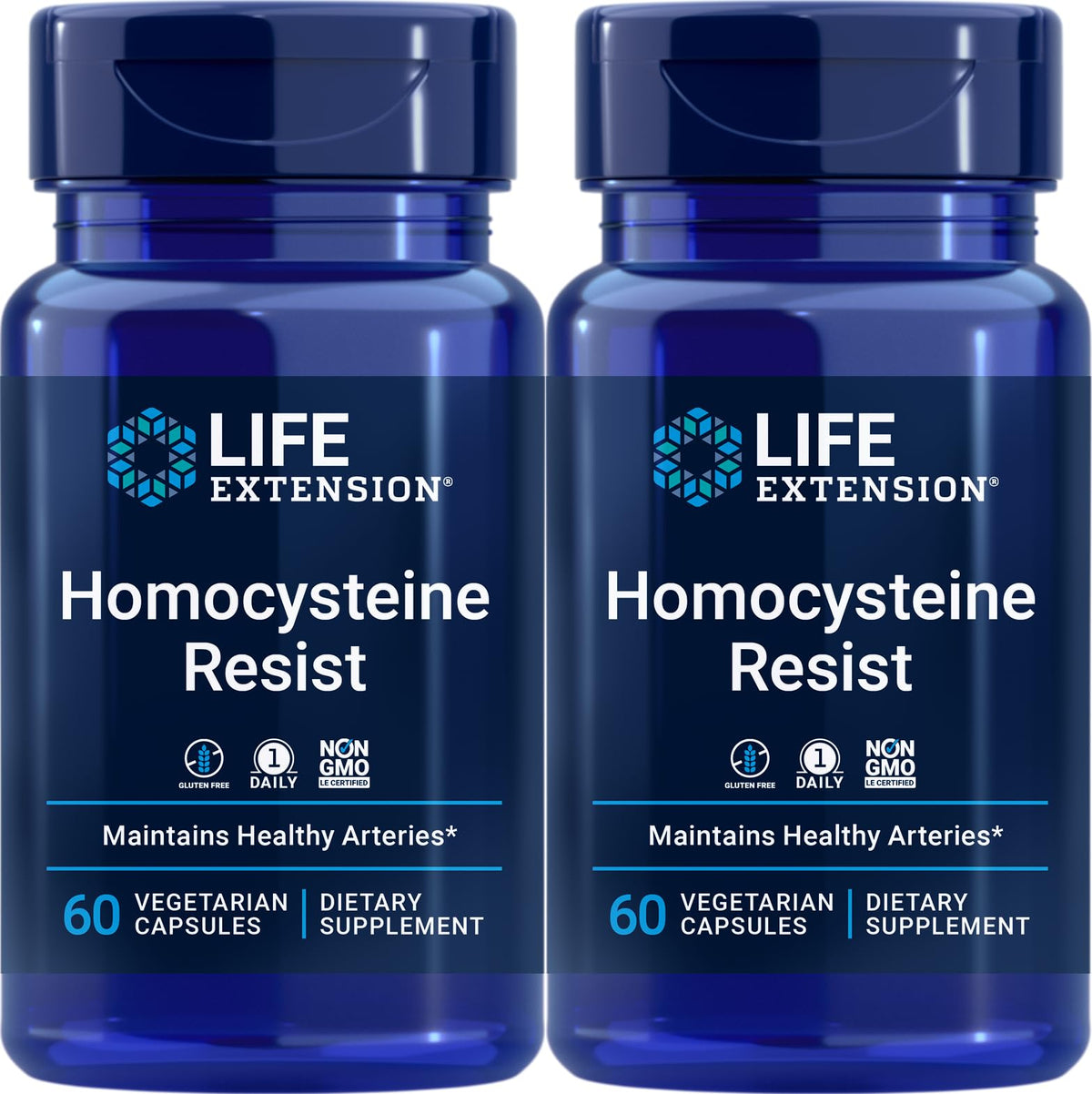 Life Extension Homocysteine Resist bottle front with vegetarian capsules