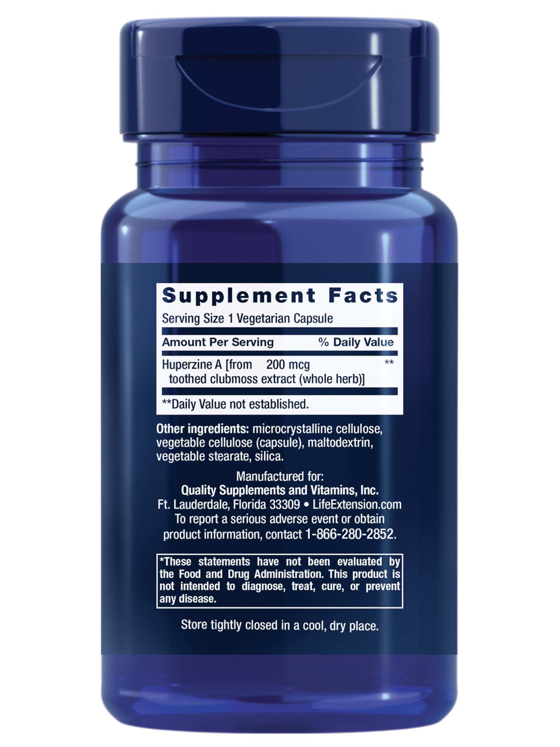 Life Extension Huperzine A capsules close-up emphasizing cognitive support
