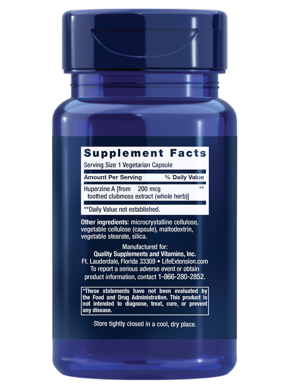 Life Extension Huperzine A capsules close-up emphasizing cognitive support