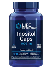 Life Extension Inositol Caps bottle on shelf signaling mood health support.