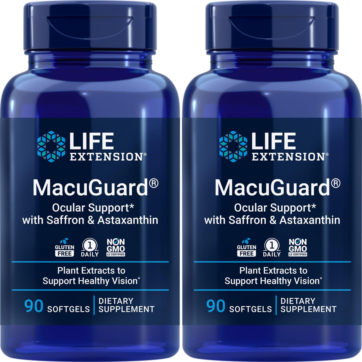 Life Extension MacuGuard bottle front for comprehensive ocular support.