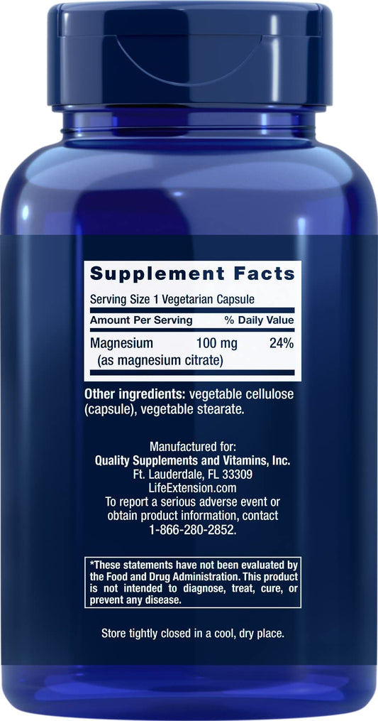 Life Extension Magnesium Citrate capsules show high bioavailability for steady magnesium support.