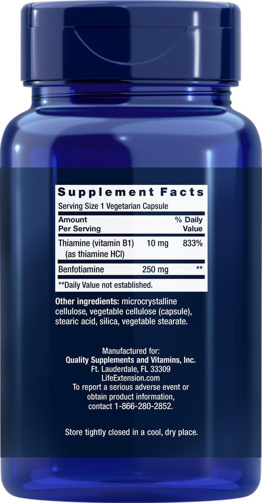Life Extension Mega Benfotiamine capsules ready for daily supplementation
