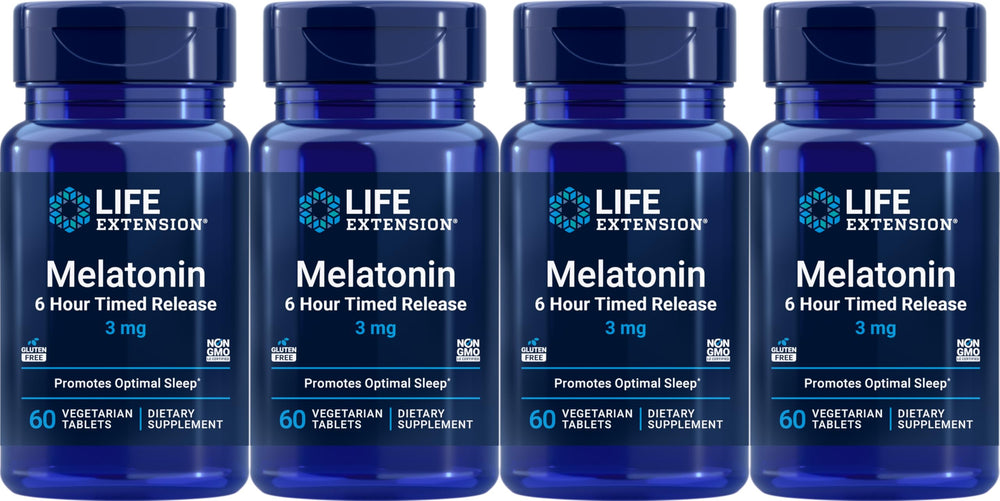 Life Extension Melatonin 6 Hour Timed Release bottle pour supports gradual sleep onset