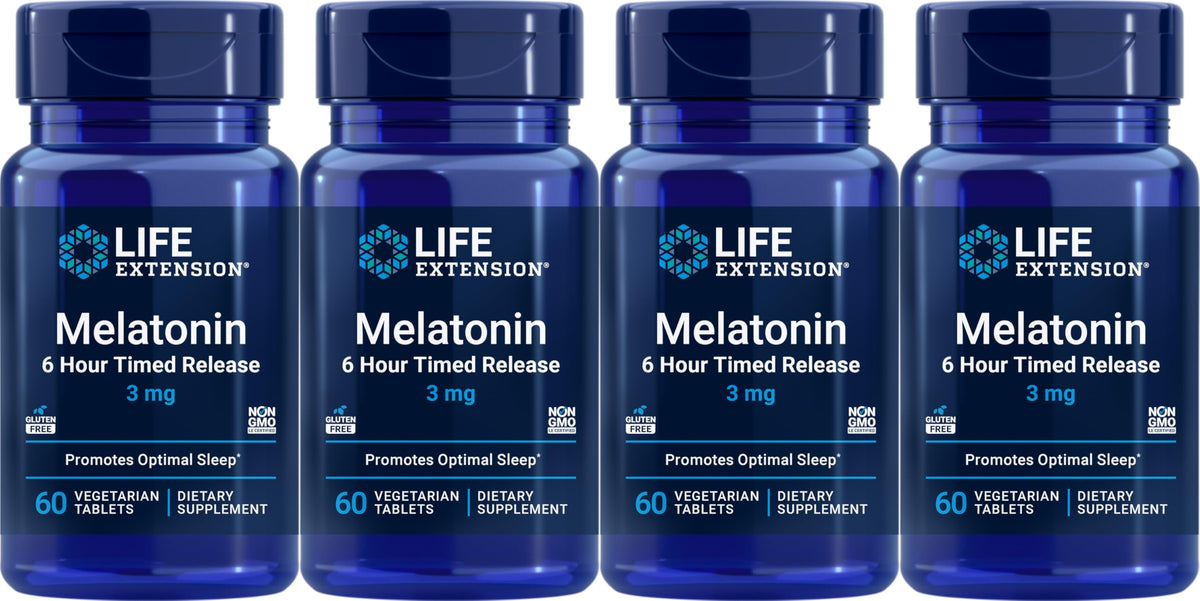 Life Extension Melatonin 6 Hour Timed Release bottle pour supports gradual sleep onset