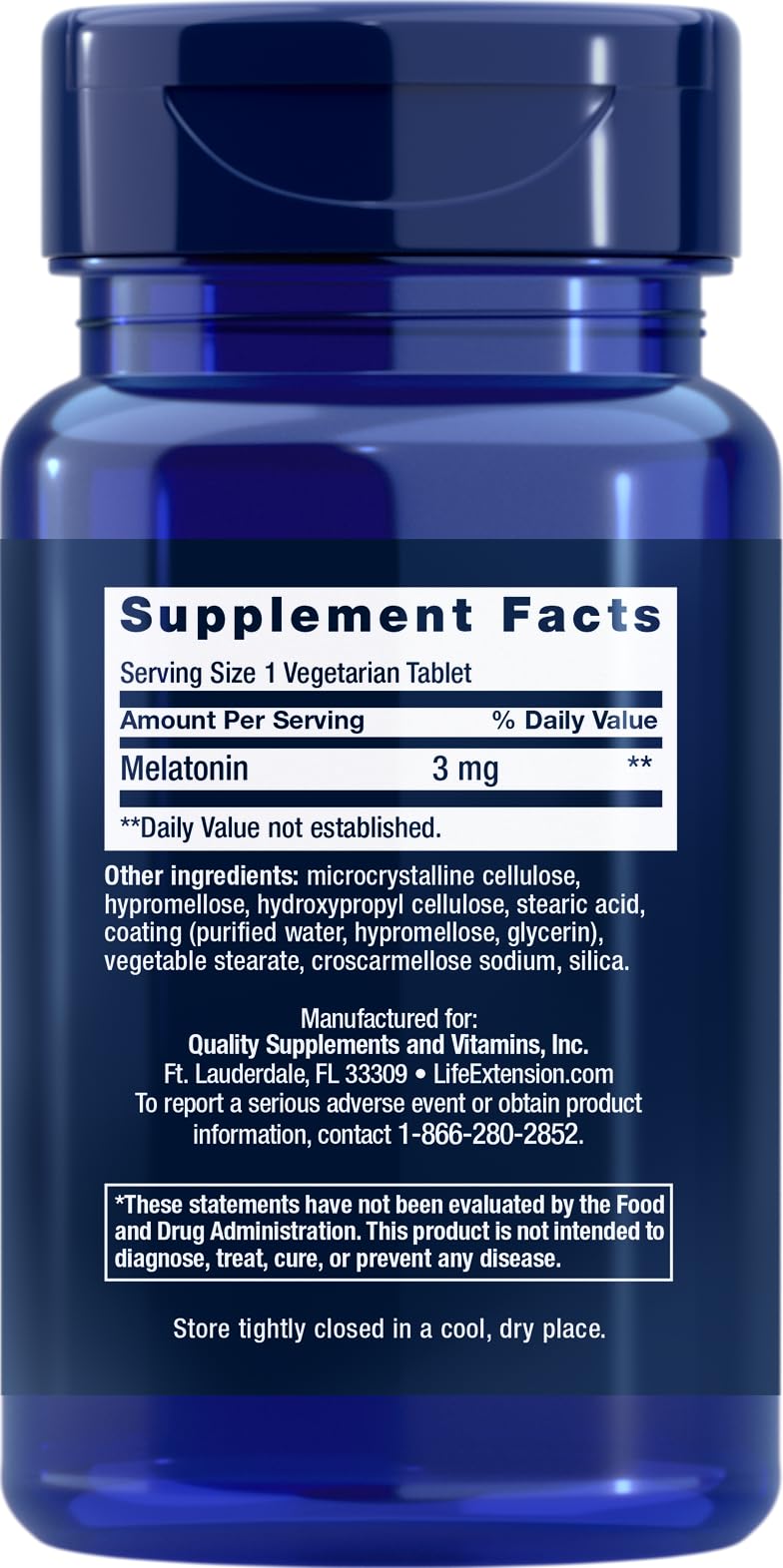 Life Extension Melatonin 6 Hour Timed Release label closeup highlights 3 mg dosage for steady sleep support