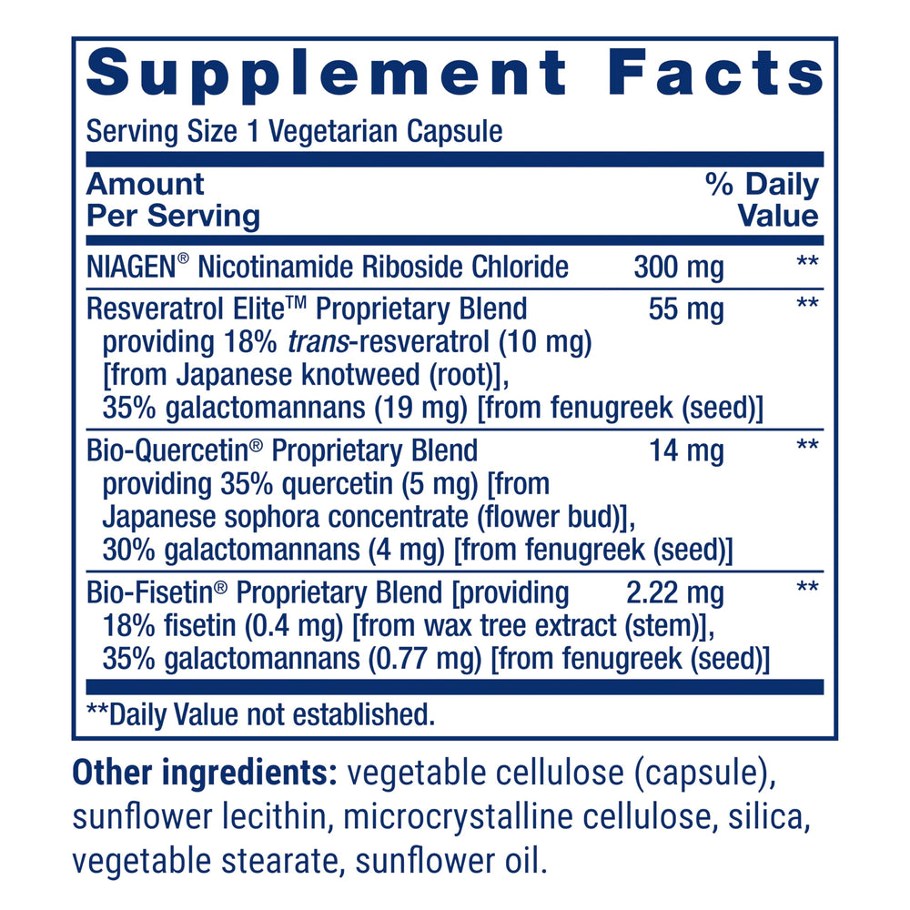 Life Extension NAD+ Cell Regenerator label emphasizes non-GMO and gluten-free features