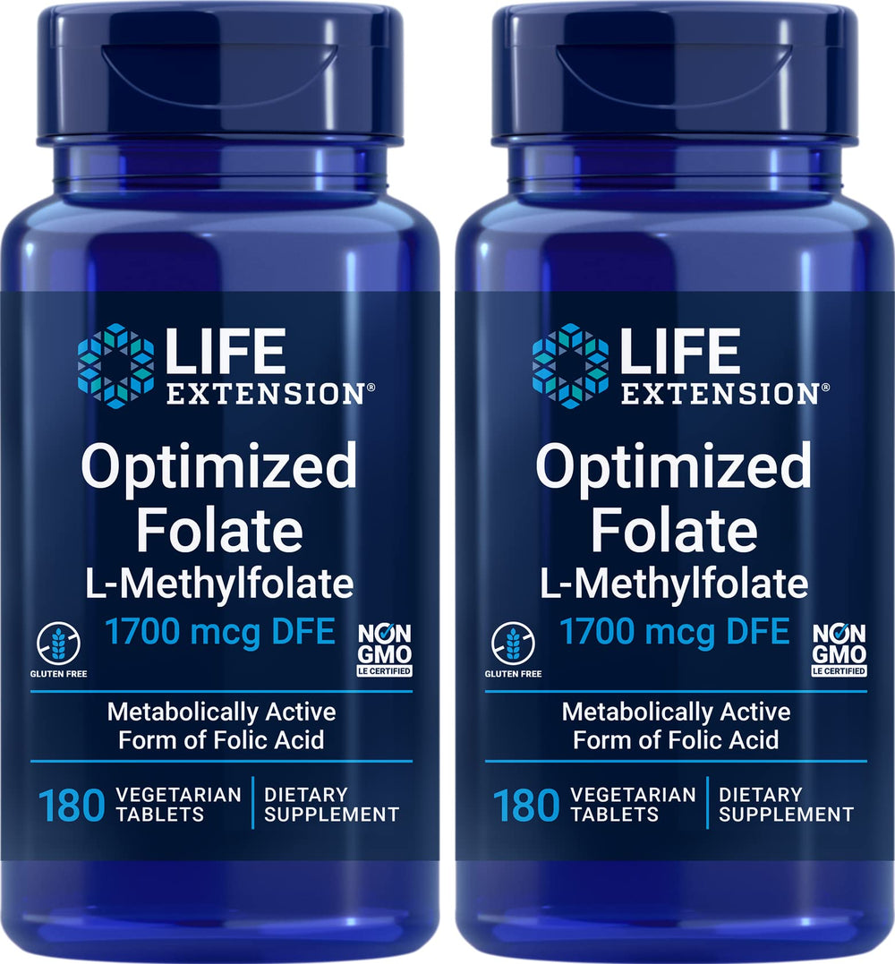 Life Extension Optimized Folate bottle front highlights the 5-MTHF formulation.
