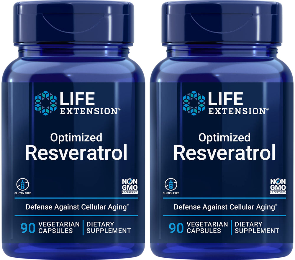 Life Extension Optimized Resveratrol bottle front with longevity-supporting formula