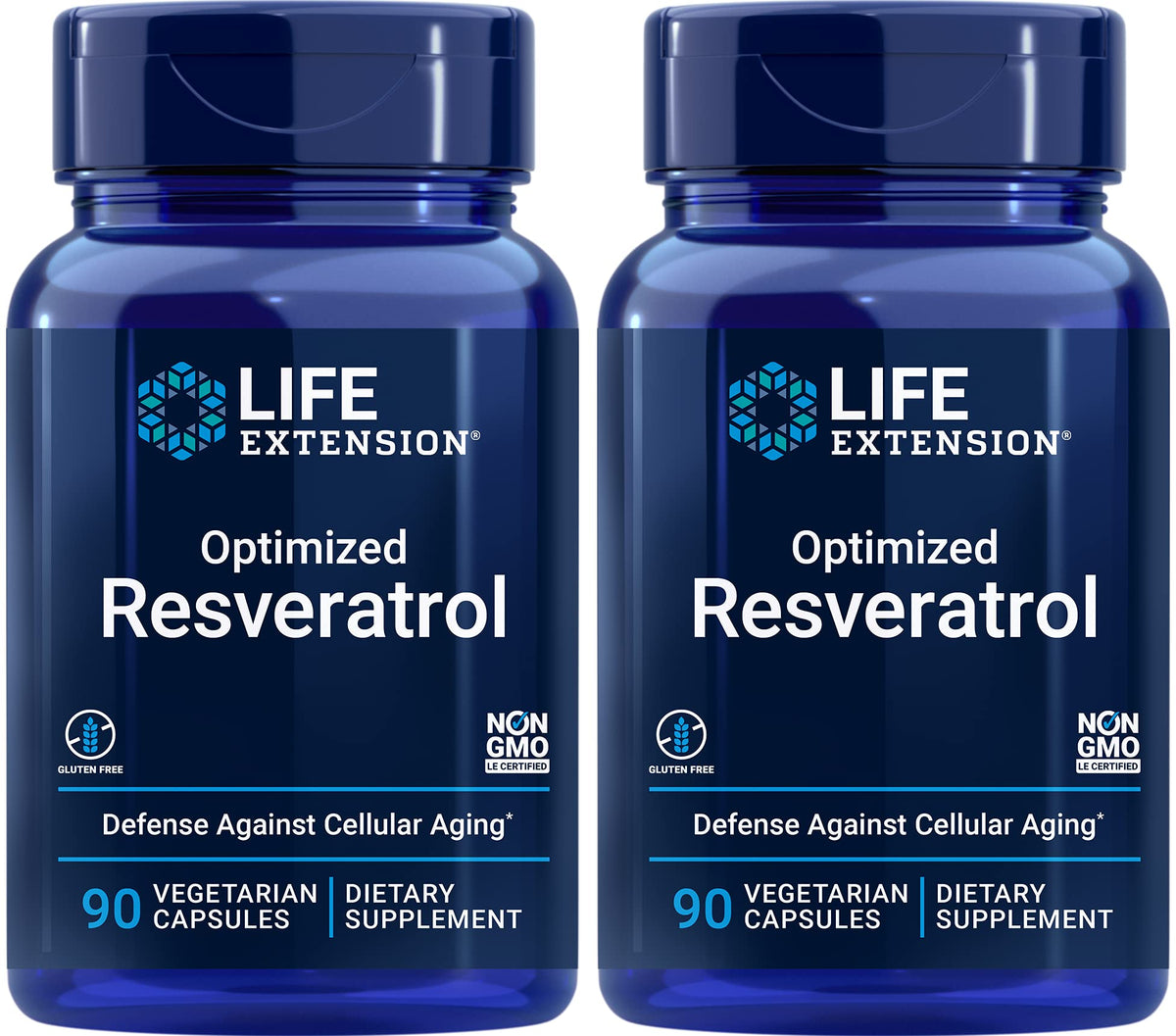 Life Extension Optimized Resveratrol bottle front with longevity-supporting formula