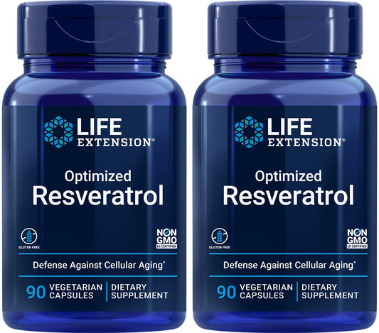 Life Extension Optimized Resveratrol bottle front with longevity-supporting formula