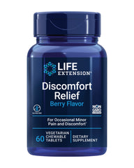 Life Extension Pea Discomfort Relief berry chewable tablet for occasional discomfort.