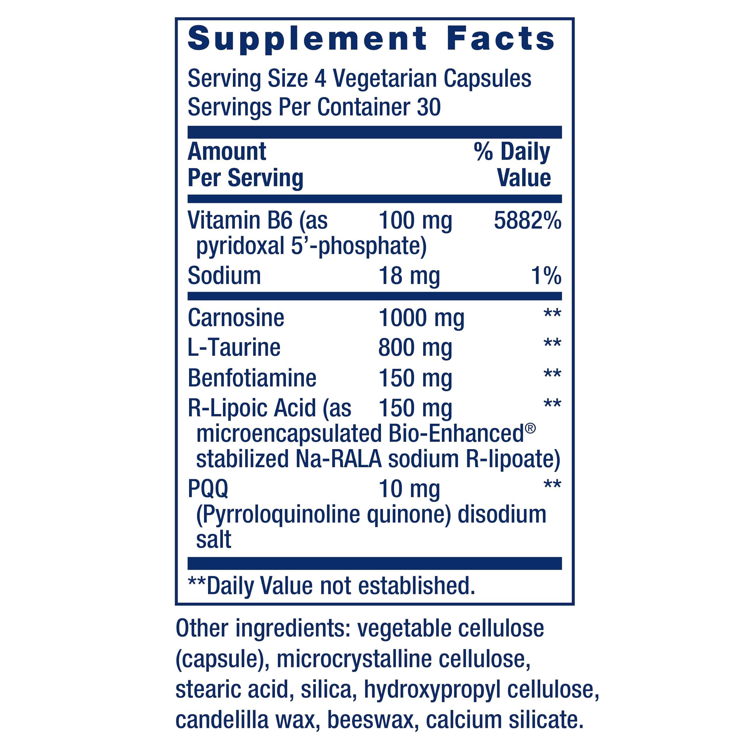 Life Extension PQQ-Carnosine-Taurine closeup on tablet texture and purity