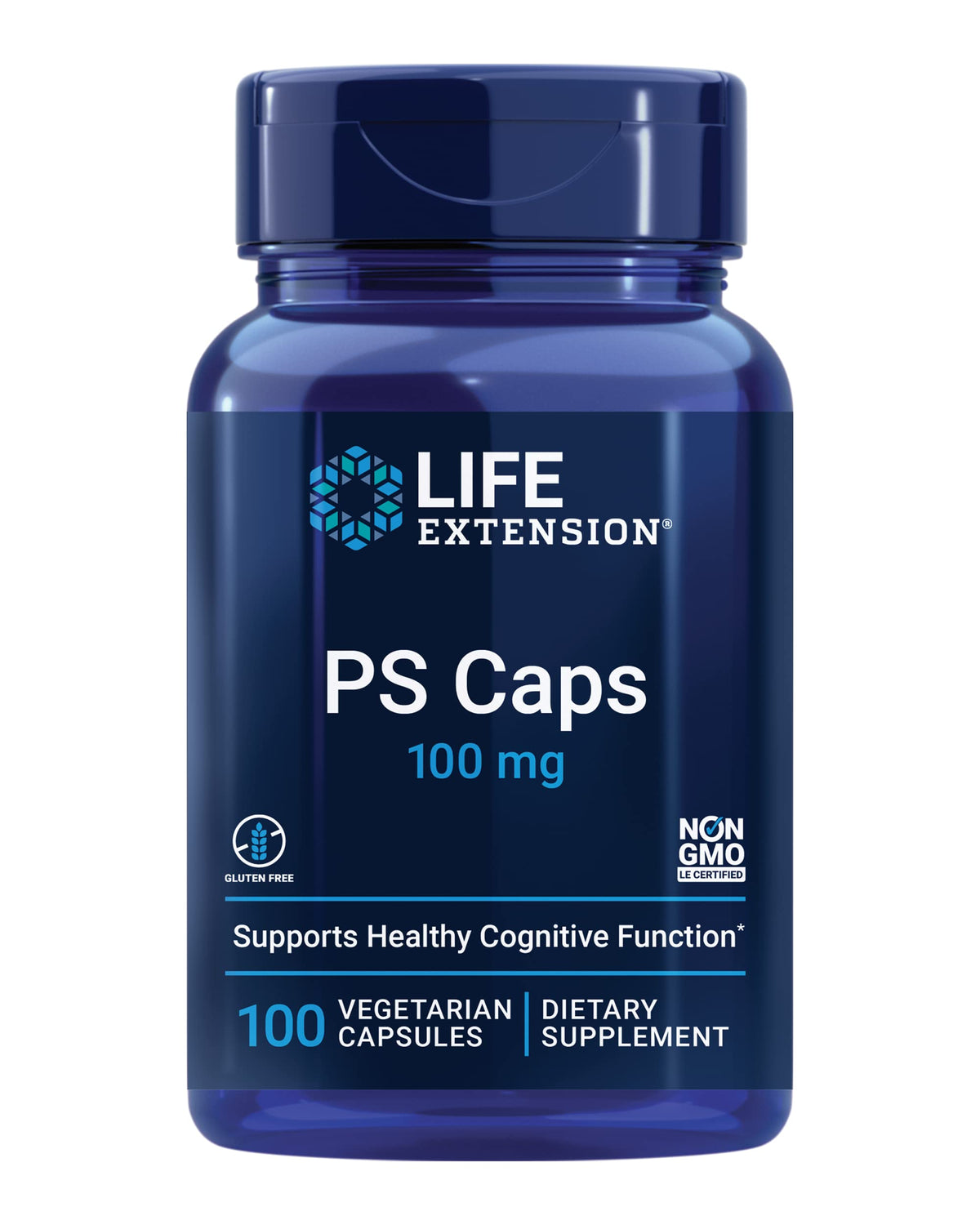 Life Extension PS Caps bottle shows packaging with potential cognitive support.