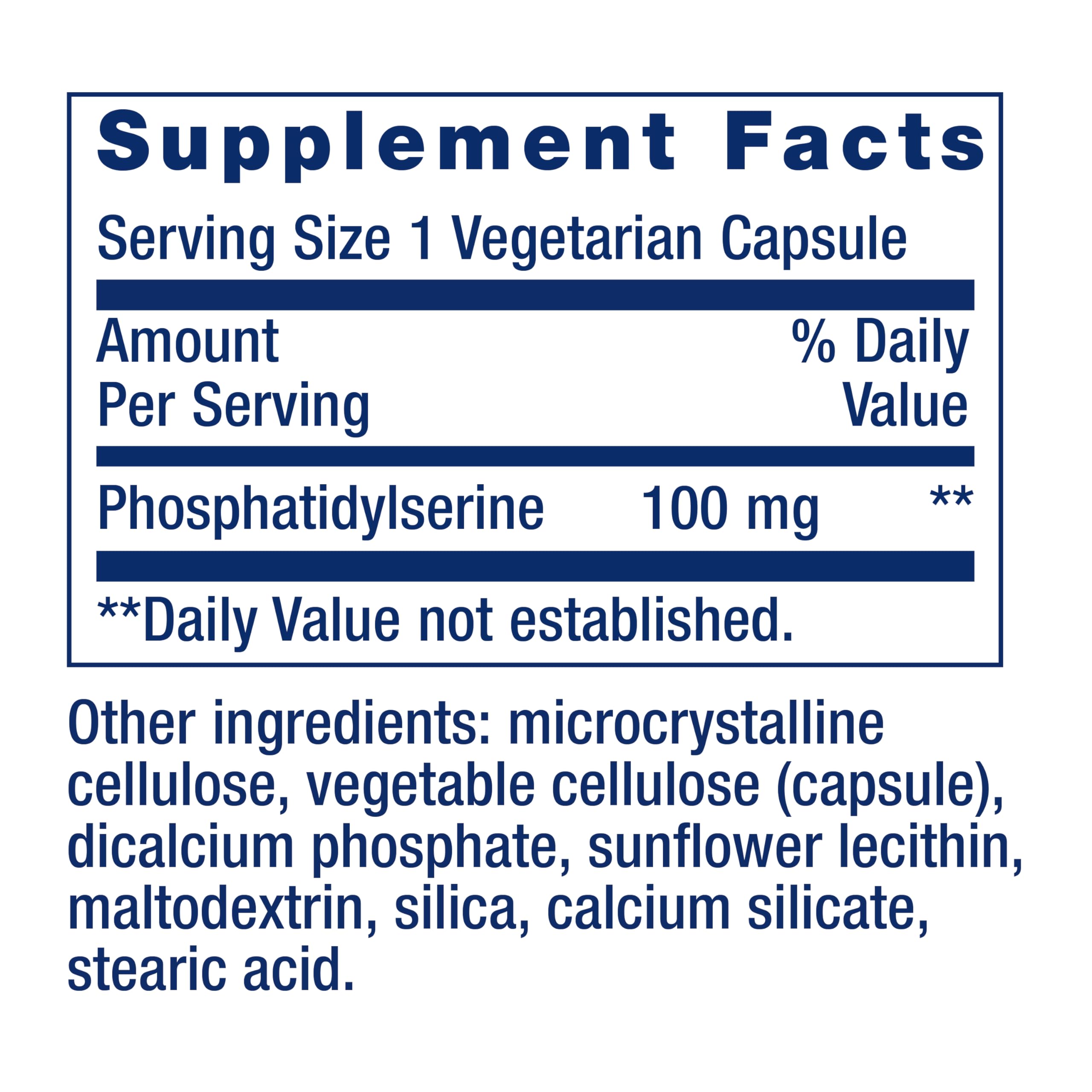 Life Extension PS Caps label shows 100 mg PS per capsule for memory and focus.