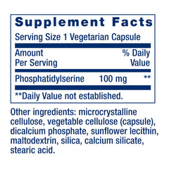 Life Extension PS Caps label shows 100 mg PS per capsule for memory and focus.