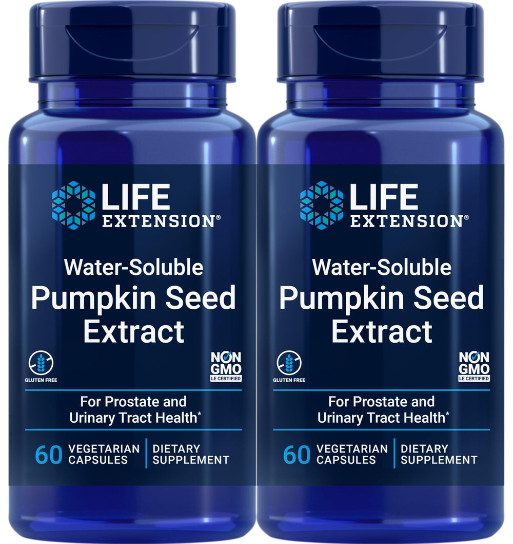 Life Extension Water-Soluble Pumpkin Seed Extract bottle for daily wellness support.