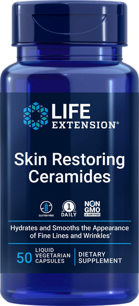 Life Extension Skin Restoring Ceramides bottle with capsules for daily hydration support