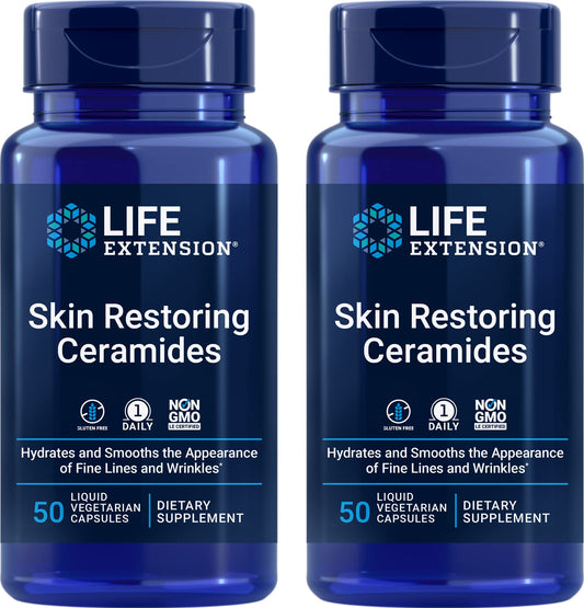 Life Extension Skin Restoring Ceramides bottle supports hydration for a smoother complexion.