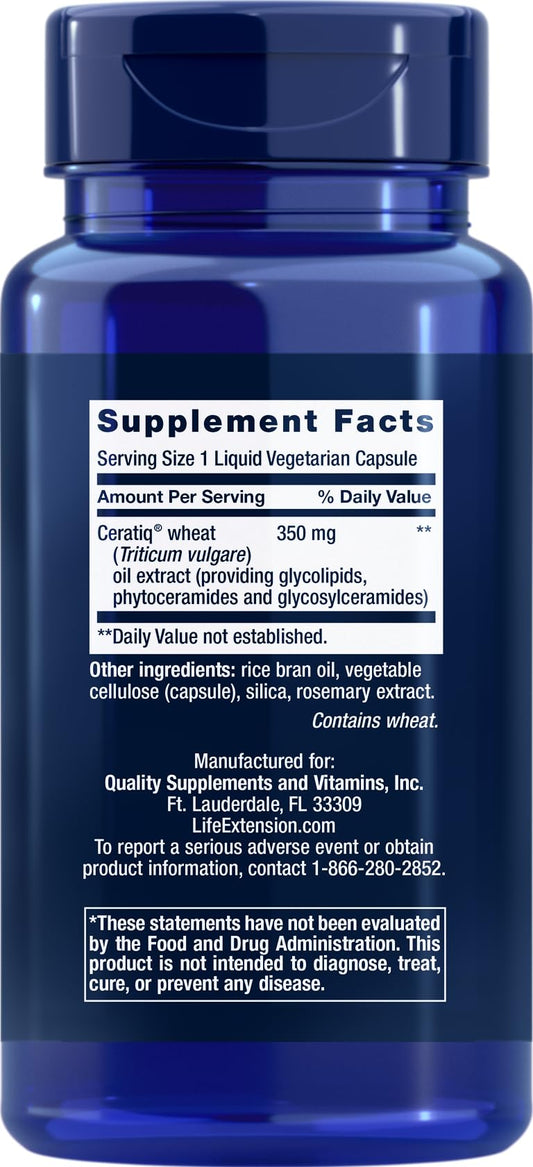 Close-up of 50 vegetarian capsules showing plant-based ceramides for aging skin care