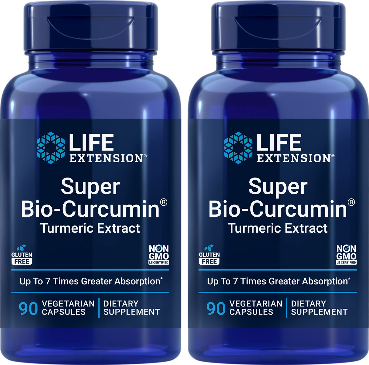 Life Extension Super Bio-Curcumin bottle front shows premium turmeric formula.