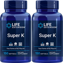 Life Extension Super K bottle front view, convenient daily softgel.