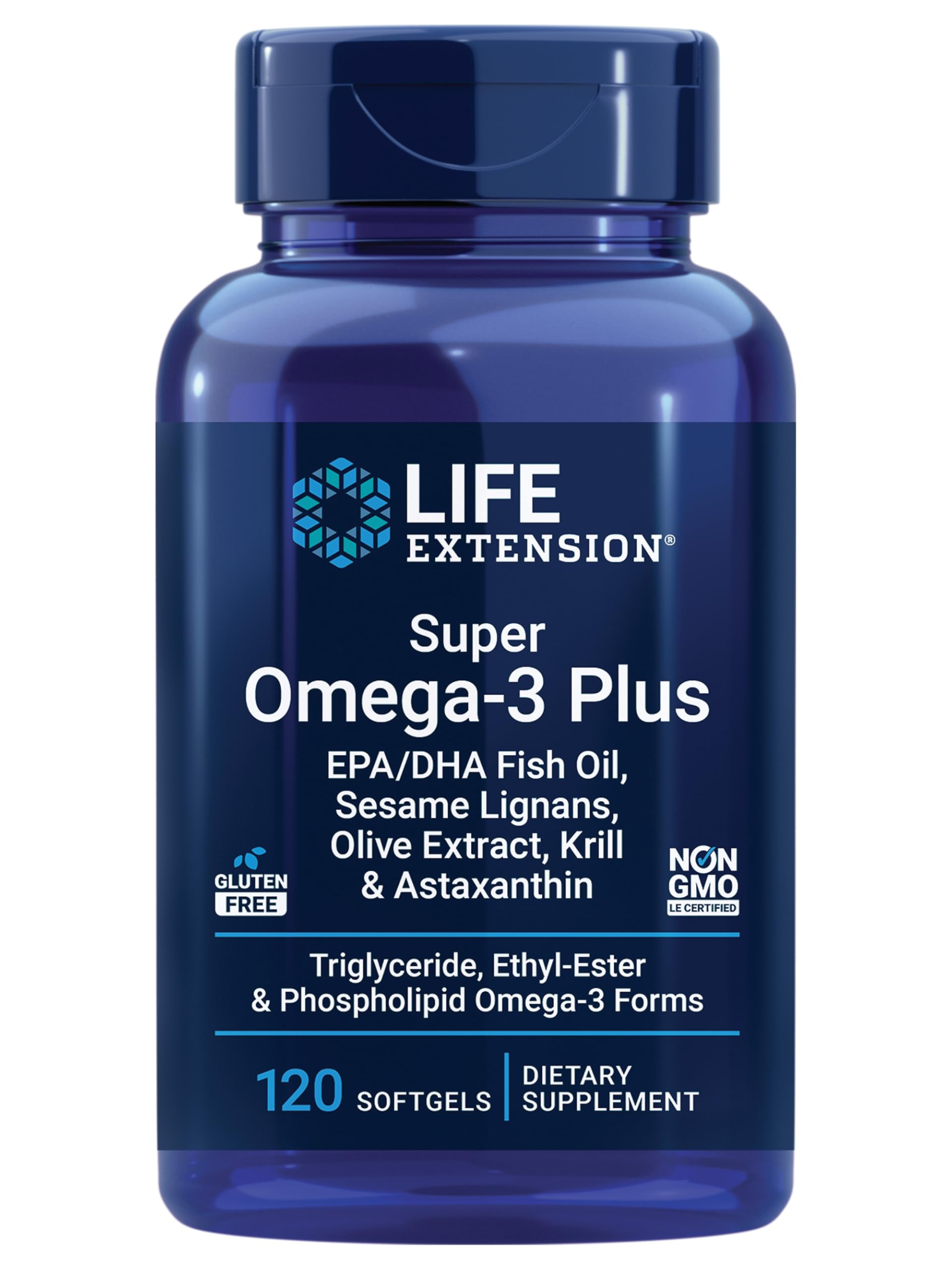 Life Extension Super Omega-3 Plus bottle front view for heart and brain support