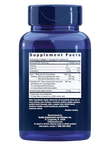 Close-up of Life Extension Omega-3 softgels for easy daily use.