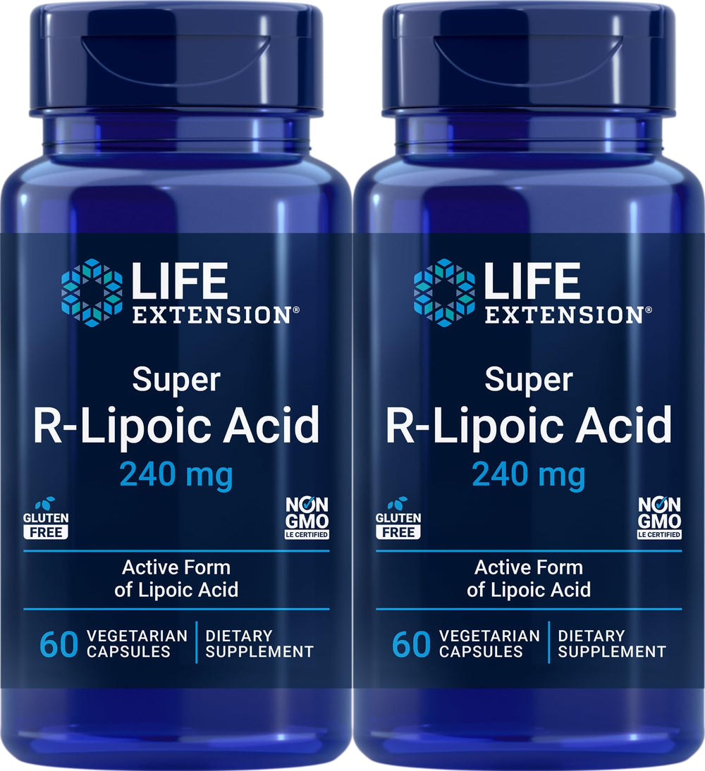 Life Extension Super R-Lipoic Acid 240 mg bottle front view for potency.